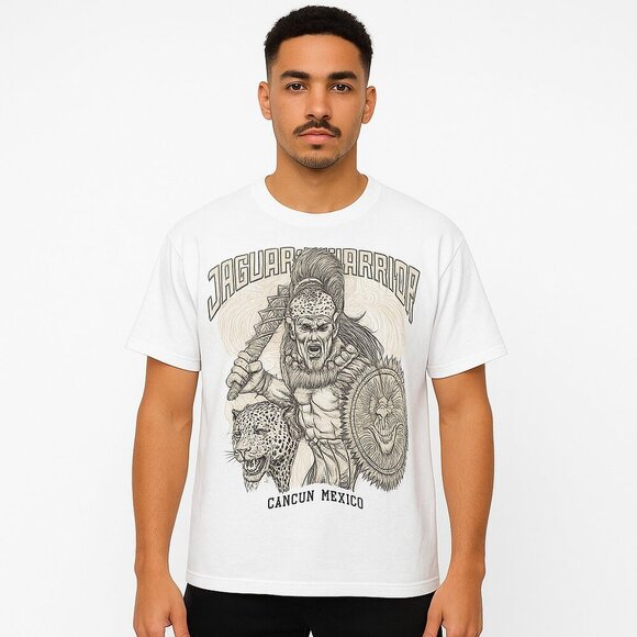 Gaby Cancún “Jaguar Warrior” Graphic Tee XL White Mexico Souvenir / Aztec Art - Picture 3 of 7